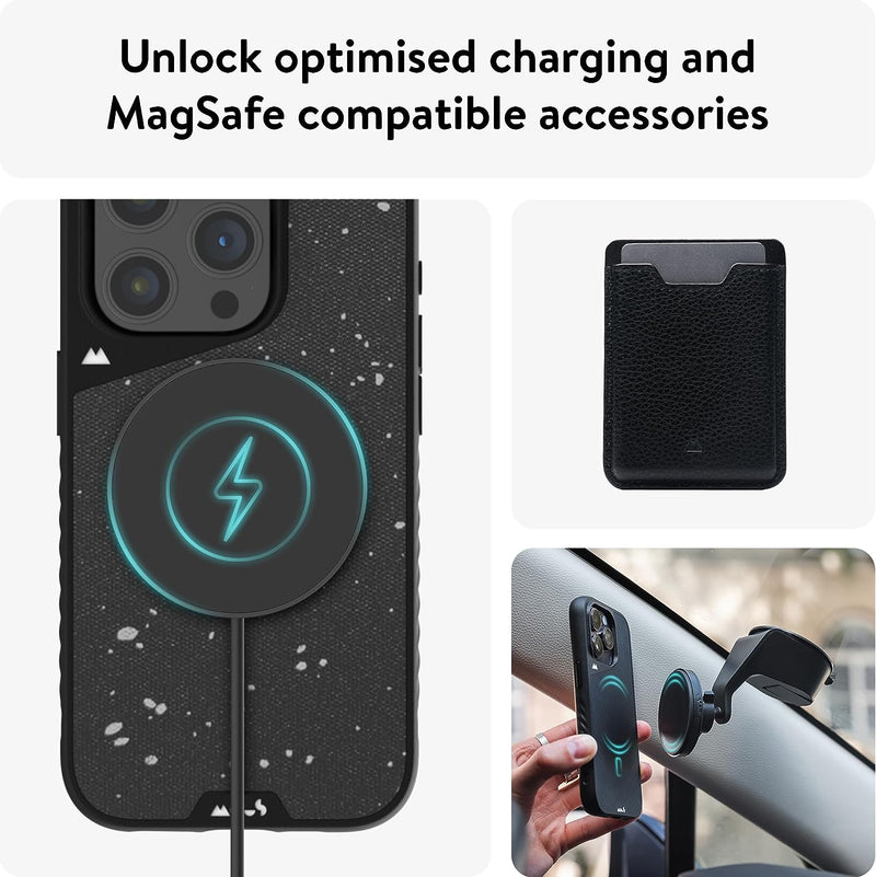 Mous Hülle für iPhone 15 Pro Max MagSafe Kompatibel Case - Limitless 5.0 - Gesprenkelter schwarzer S