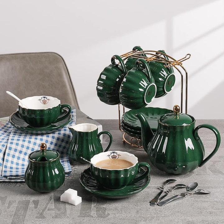 Sweejar Home 22 Stück Europäischen Stil Teeservice, und Untertasse Set, Keramik Kaffeeset, Teeset Ro