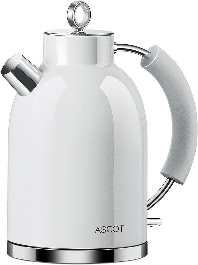 Wasserkocher Edelstahl, ASCOT Elektrischer Wasserkessel, 2200W, 1,5 liter, Retro Design Teekocher, T