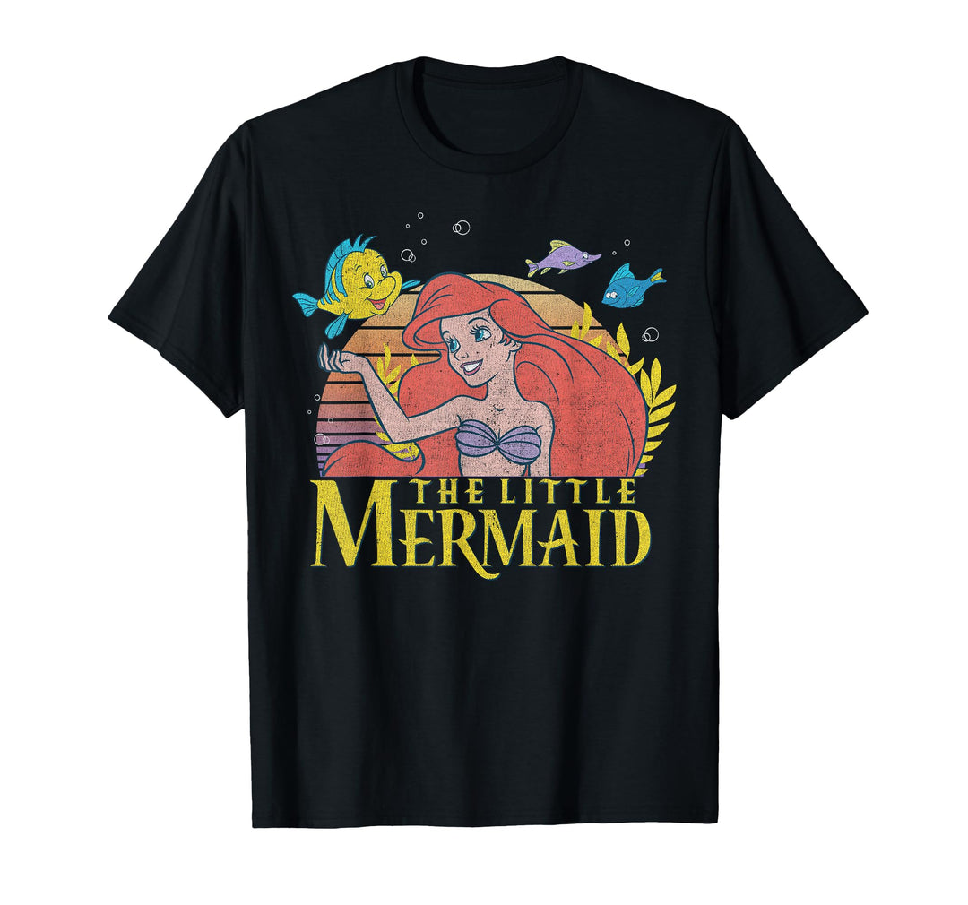 Disney Kids Little Mermaid Ariel Flounder Logo Graphic T-Shirt 12 Black