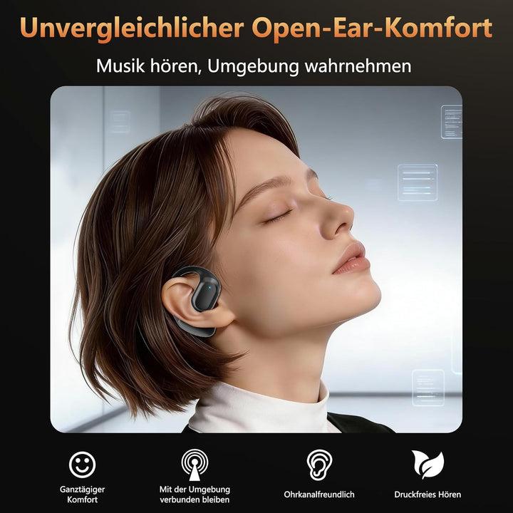 Open-Ear-Kopfhörer, kabelloses Bluetooth-Headset, integriertes Mikrofon, Bequeme Ohrhörer mit weiche