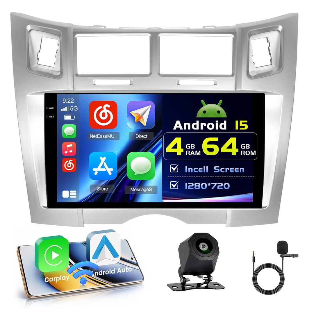 4+64G Android Autoradio mit Bildschirm für Toyota Yaris/Vizi 2005-2011 Wireless Carplay, Autoradio m