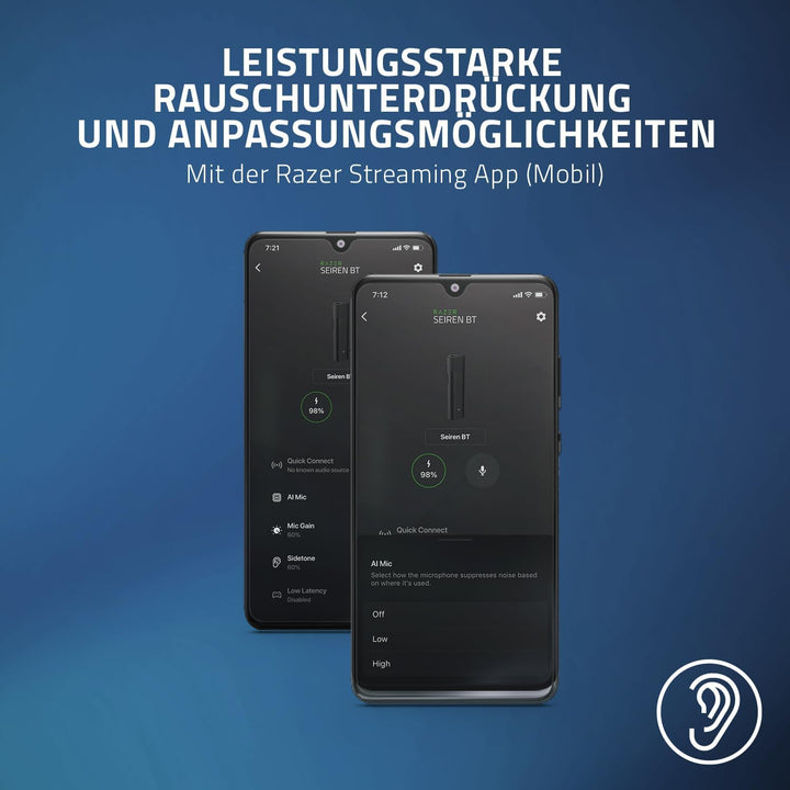 Razer Seiren BT Bluetooth-Mikrofon für Android-Geräte, mobiles/PC-Streaming, Clip-on-Design, kabello