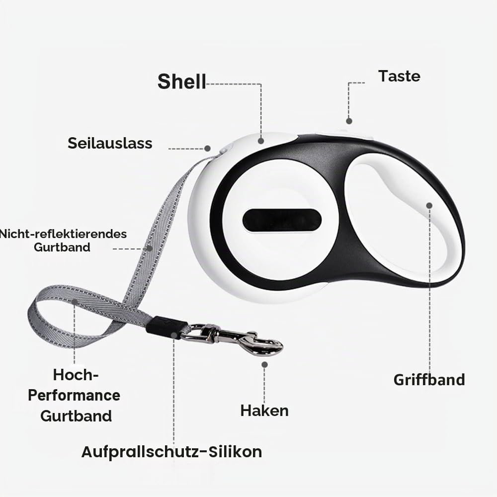 Hundeleine 5m, Einziehbar Hunde Rollleine mit LED Licht, Ausziehleine mit Schnellbremsknopf für Trai