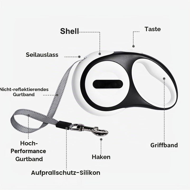 Hundeleine 5m, Einziehbar Hunde Rollleine mit LED Licht, Ausziehleine mit Schnellbremsknopf für Trai