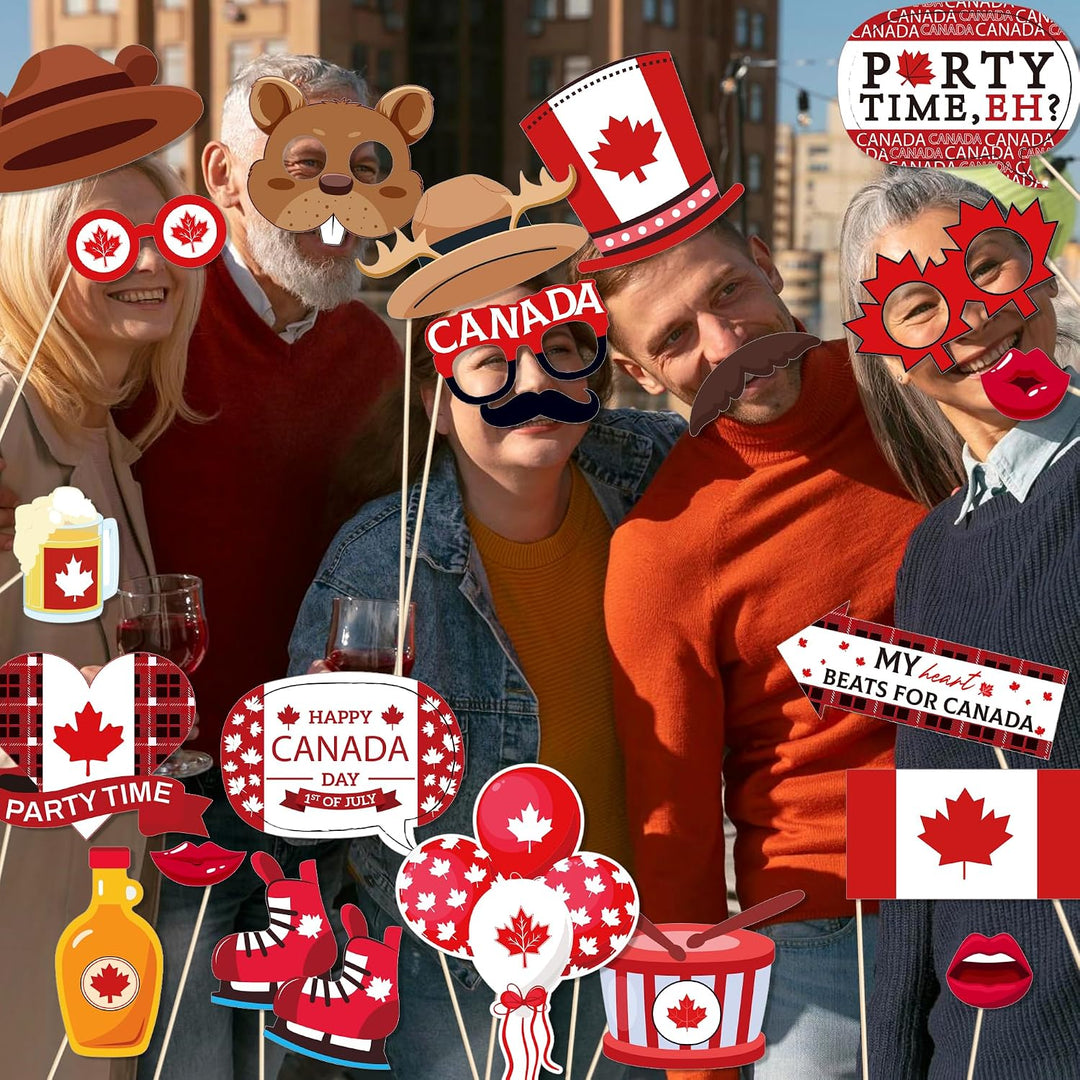 25 Stück Kanada-Fotoautomaten-Requisiten mit Stab, Kanada-Flagge, Foto-Requisiten, Kanada-Nationalfe