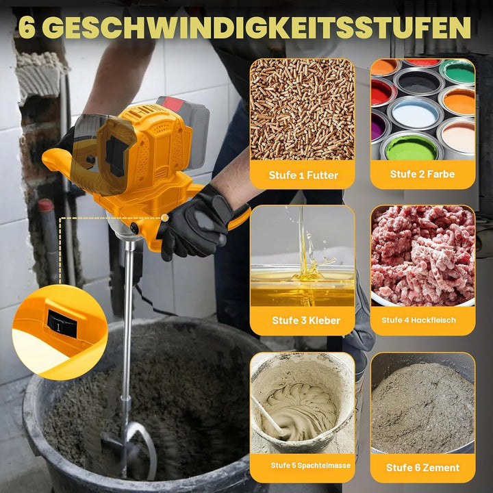 Akku Rührwerk für Farbe und Beton kompatibel mit Dewalt 20V Akku (ohne Batterie), Bürstenloser Mörte