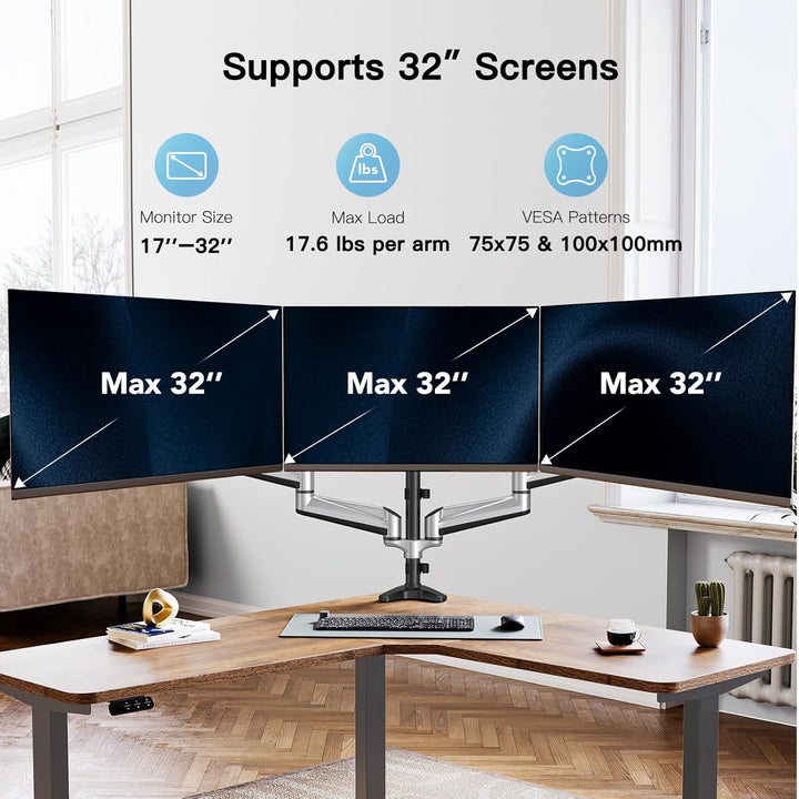 HUANUO Monitor Halterung 3 Monitore für 17-32 Zoll Bildschirme, Bildschirmhalterung 3 Monitore Höhen