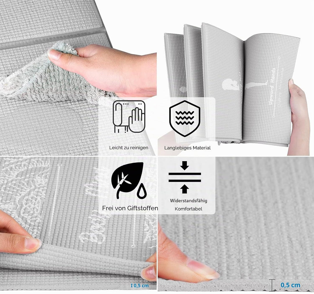 Faltbare Yogamatte für Frauen, rutschfeste Übungsmatte für Home Gym, Reise Yoga Set mit Stretch Stra