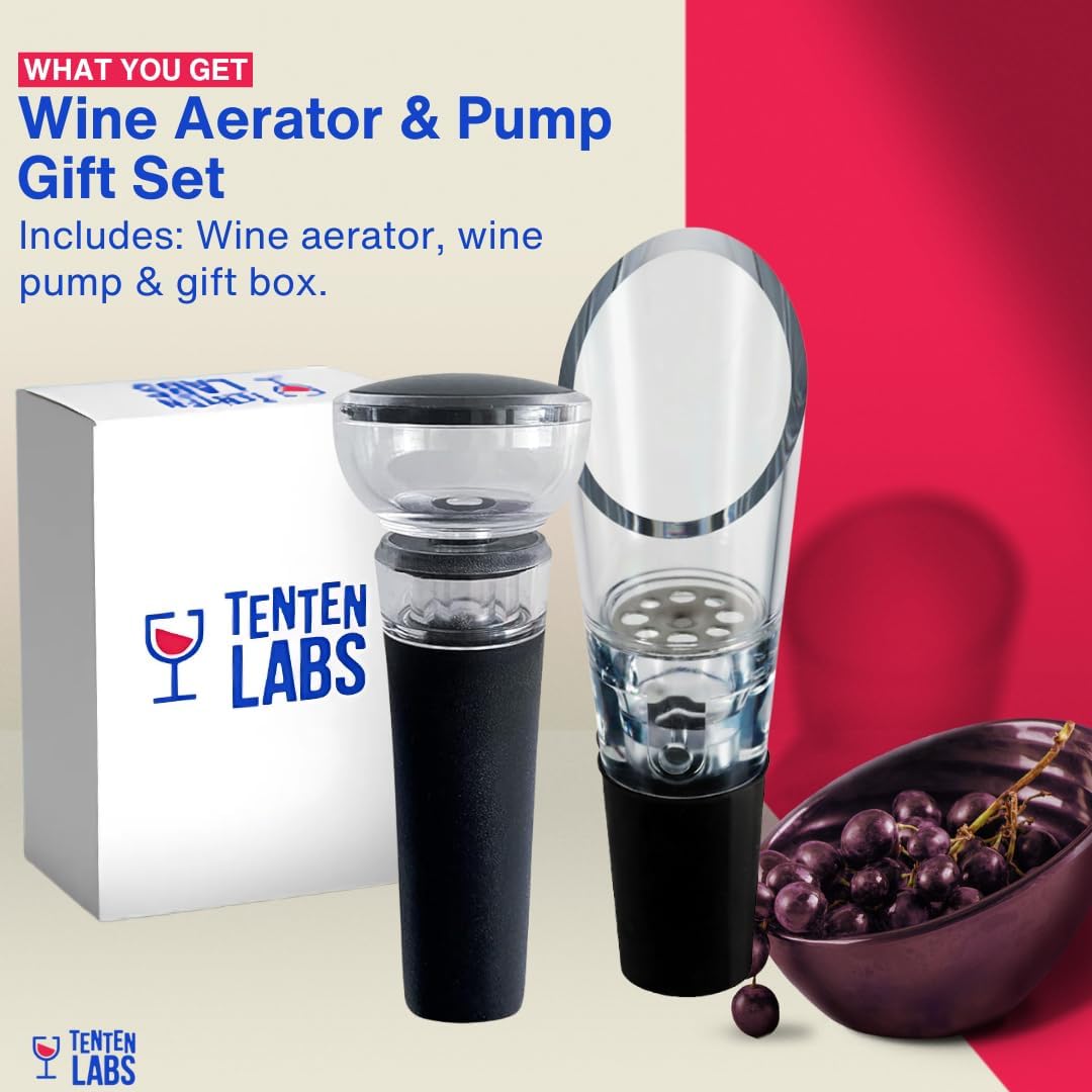 TenTen Labs WeinBelüfter und Weinsparer Vakuumpumpe COMBO – Premium WeinDekanter und Wein Konservier