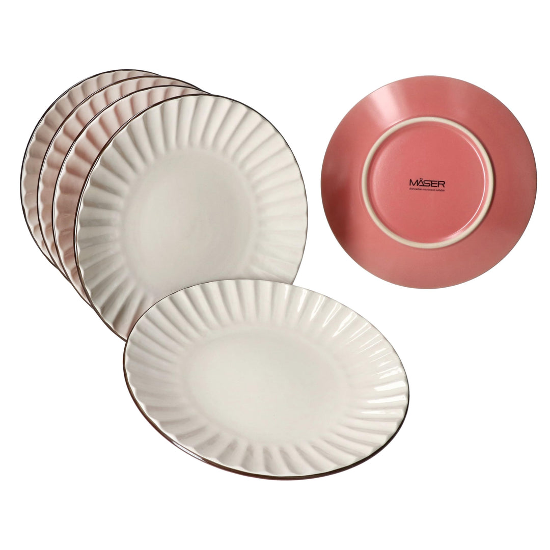 MÄSER OSITA Rose-Weiss 6er Set Kuchenteller I rosa &amp; cremefarbene Steingut-Frühstücksteller für 6 Pe