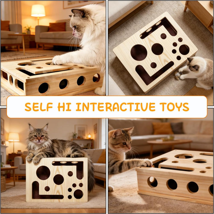 Katzenkratzpuzzle Anreicherungsbox, Holz Katzen Kratzbrett 30x25cm, Kratzpappe für Katzen, Katzenspi
