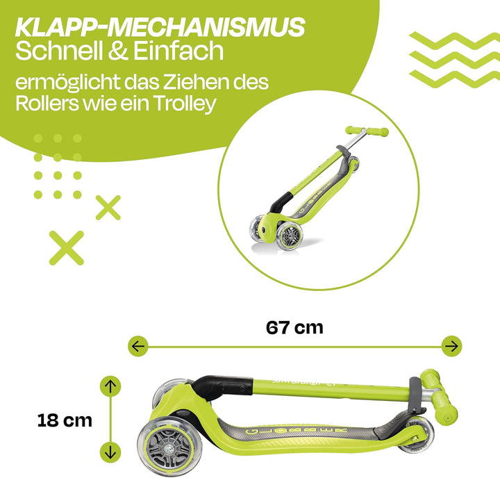 GLOBBER Primo Foldable – Tretroller Kinder, 120/80 mm, ABEC 5, 3-rädrig, höhenverstellbar Einheitsgr