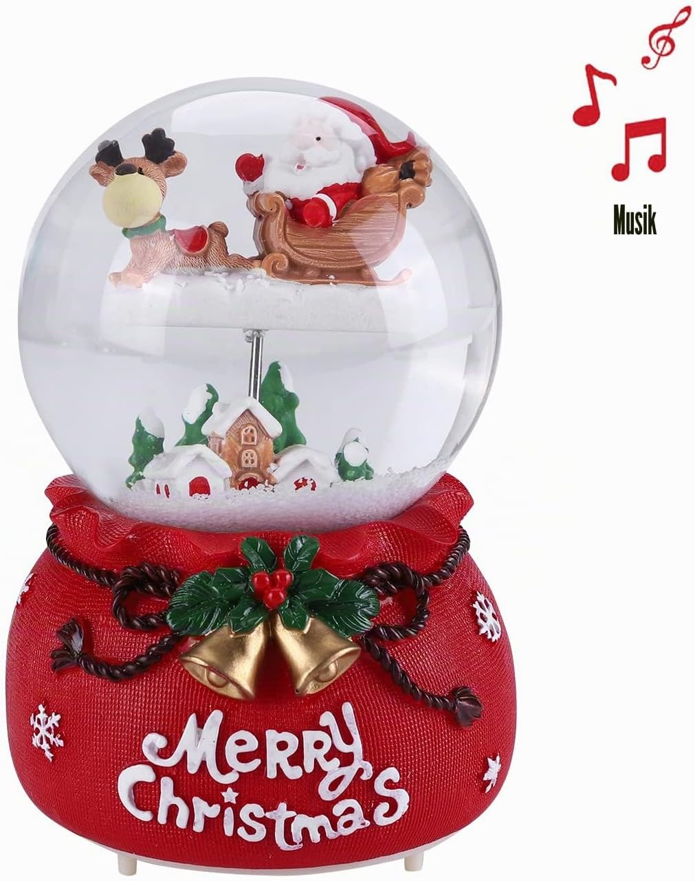 Schneekugel Weihnachtsmann Deko Schüttelkugel Musik Kristallkugel mit Schneeflocken Nachtlicht Glask
