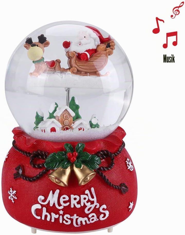 Schneekugel Weihnachtsmann Deko Schüttelkugel Musik Kristallkugel mit Schneeflocken Nachtlicht Glask