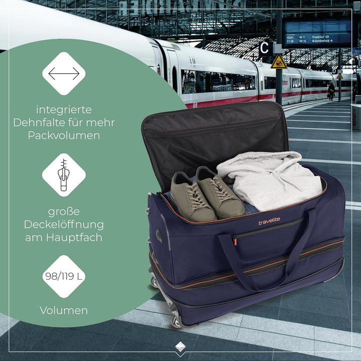 travelite 2-Rad Trolley Reisetasche Gr. L mit Dehnfalte, Gepäck Serie BASICS: Weichgepäck Reisetasch