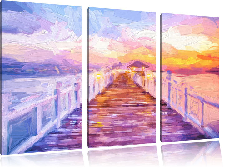 Pixxprint Steg ins Meer bei Sonnenuntergang als Leinwandbild/Grösse: 3 Teilig (120x80) cm/Wandbild/K