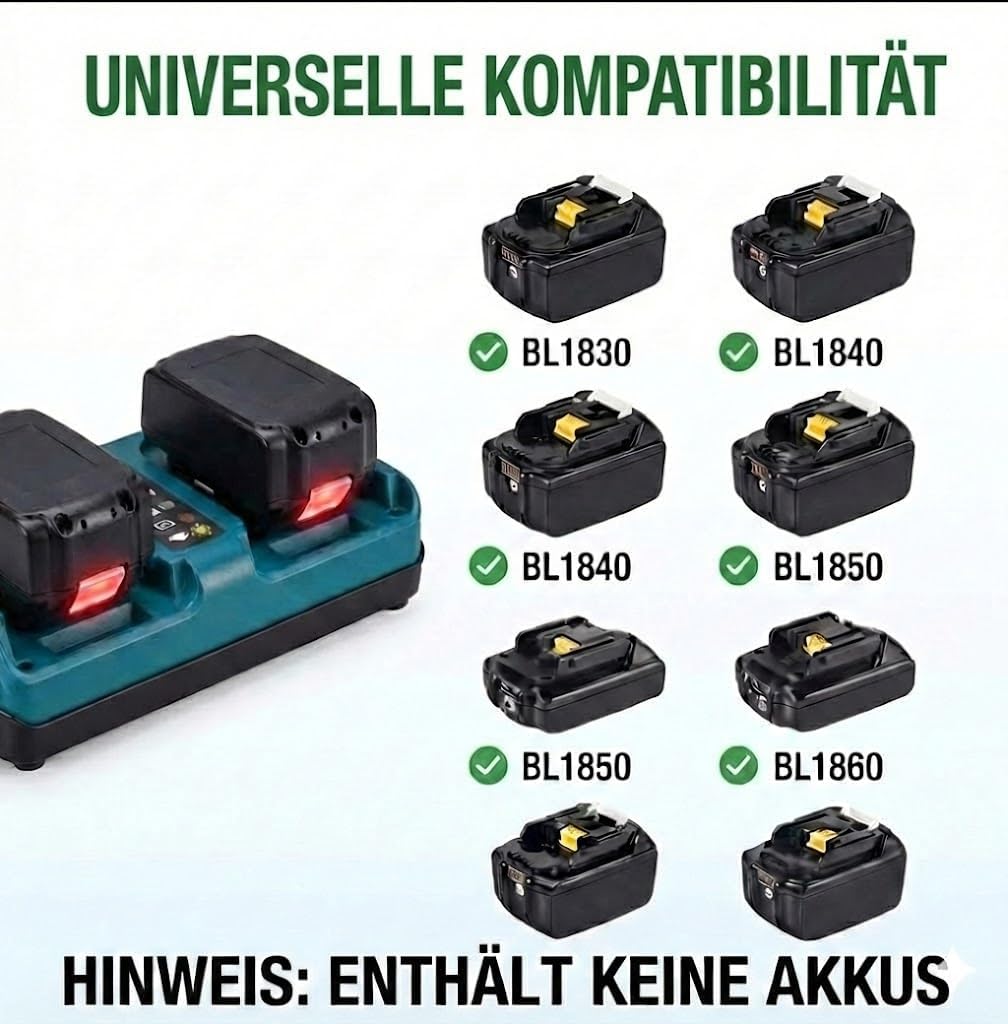 DC18RD Doppelladegerät Kompatibel mit Makita 18V 14,4V Akku, 2-Fach Ersatz für Makita Ladegerät BL18