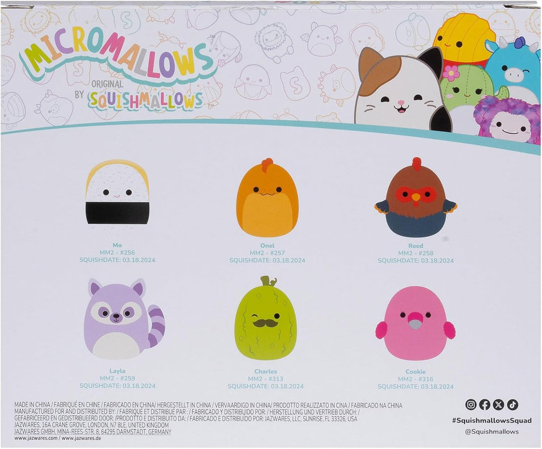 Squishmallows Micromallows SQMM0069-6er-Pack, superweiche Mini, 6.5 cm Plüschfiguren Charles, Onel,
