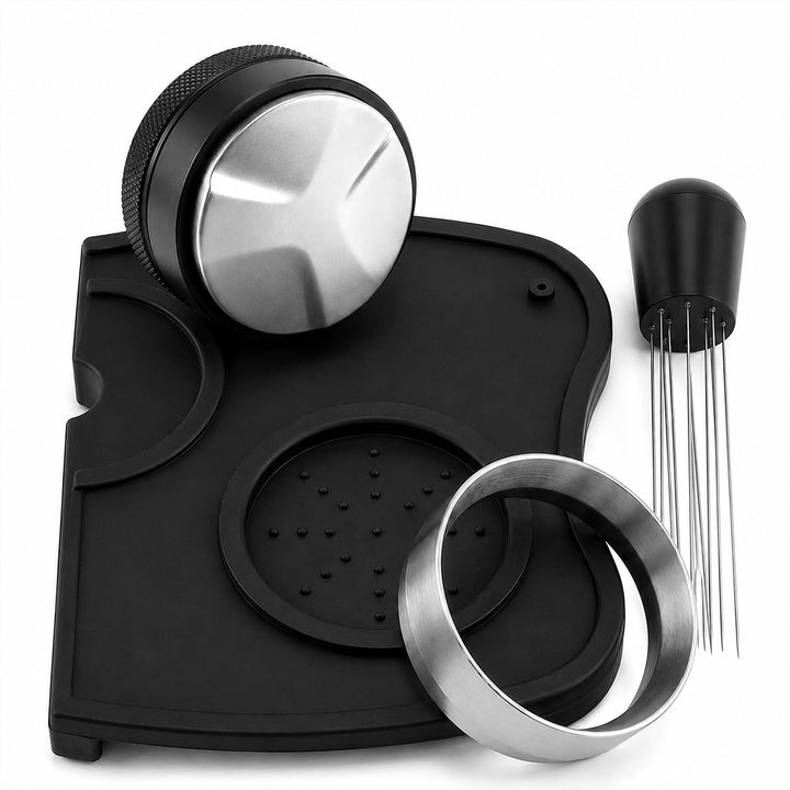 51mm Espresso Zubehör Set, 4-in-1 Barista Kit mit Kaffeeverteiler, Dosierring, WDT-Tool & Tampermatt