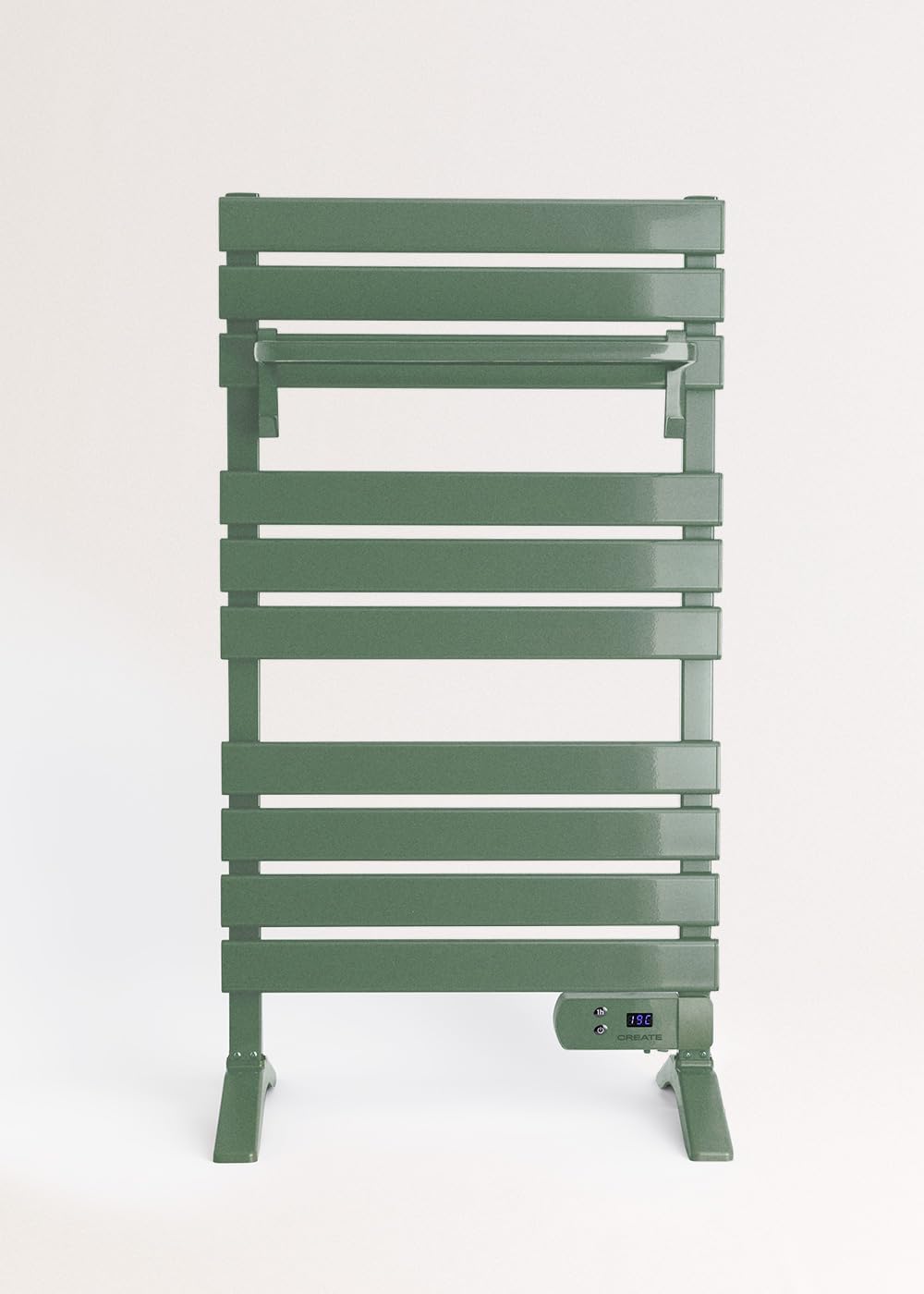 CREATE / WARM Towel 500W / Elektrischer Badheizkörper Salbeigrün mit Standfüssen und Regal / 103x55x