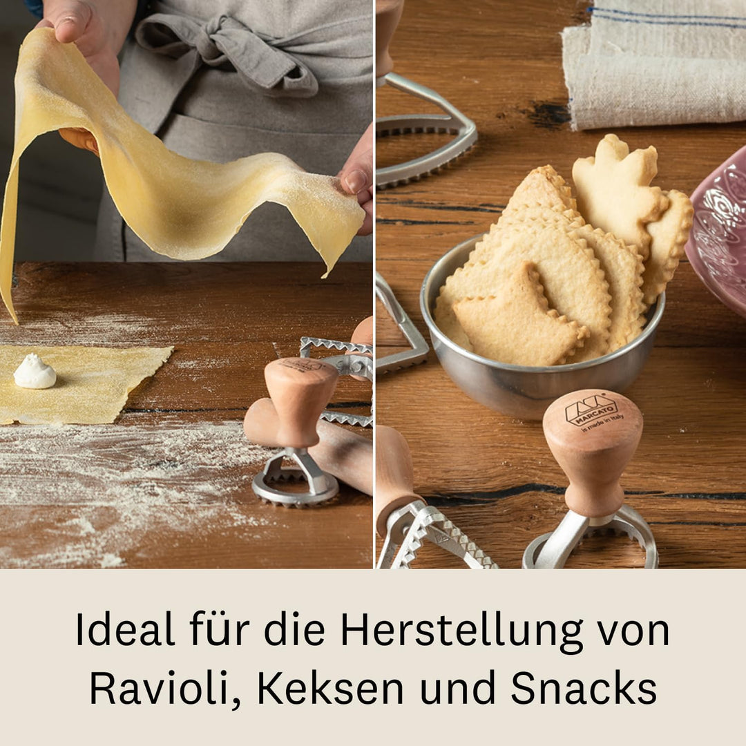 Marcato Ravioli- und Plätzchenausstecher, Ravioli-Macher, Plätzchenausstecher, Massivholz und Druckg