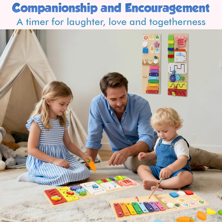 Montessori Spielzeug Busy Board ab 1 Jahr, Activity Board Baby Motorikbrett aus Holz, Reisespielzeug