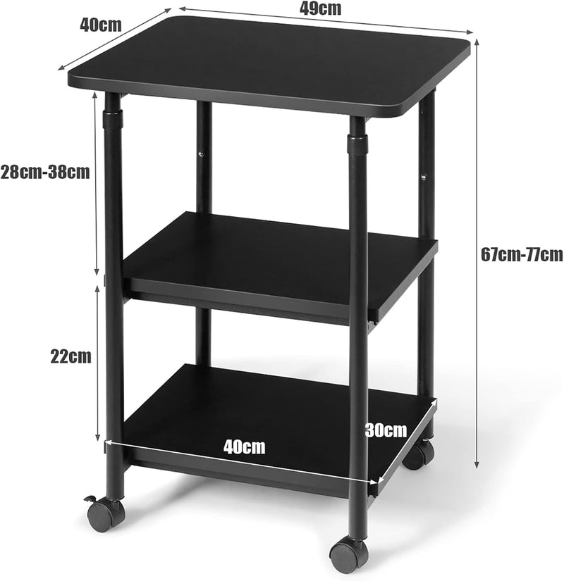 GIANTEX Druckertisch mit Rollen, Druckerständer Druckerwagen höhenverstellbar mit 3 Ebenen, Druckers