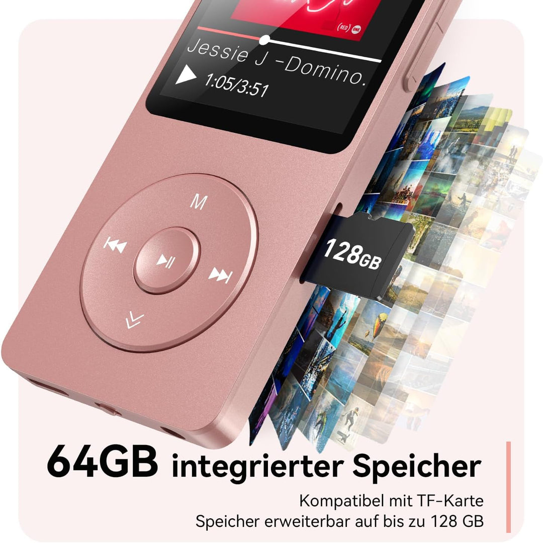 AGPTEK 64GB MP3 Player Bluetooth 5.3 mit Lautsprecher, 40 Stunden Akkulaufzeit Kleiner und klassisch