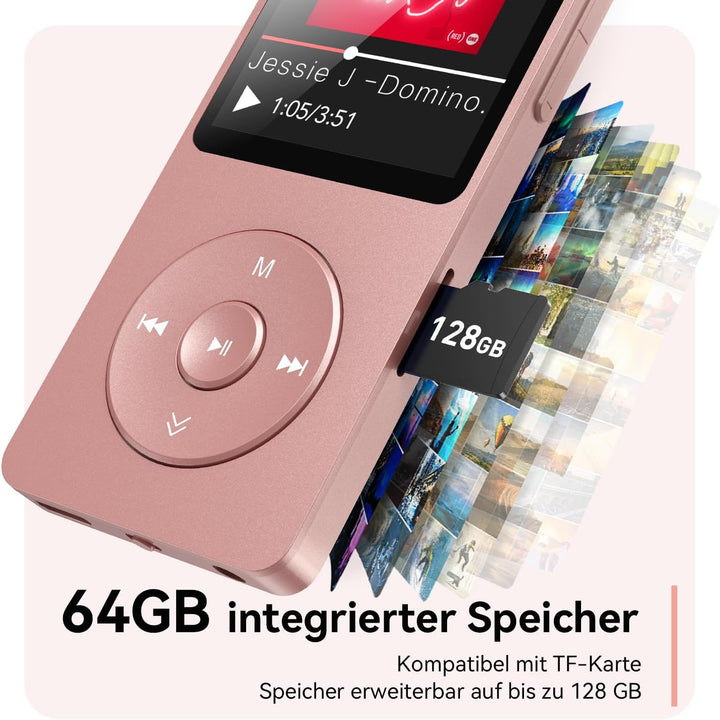 AGPTEK 64GB MP3 Player Bluetooth 5.3 mit Lautsprecher, 40 Stunden Akkulaufzeit Kleiner und klassisch