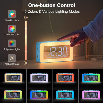 Digitaler elektronischer Wecker mit 2 Weckern, Spiegel LED mit 8 Lichtmodi, Snooze, Schlafhilfe, Tim