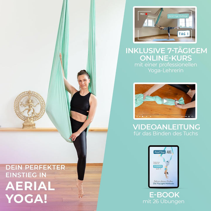 Yosana Hängematte | Komplettset inkl. Befestigung | TÜV geprüft | Nylon Tuch 5m x 2,6m Mintgrün (1 S