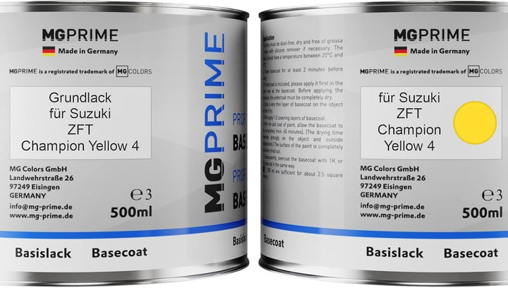 MG PRIME Autolack Dose Set für Suzuki ZFT Champion Yellow 4 Grundlack Basislack 2K Klarlack Härter s