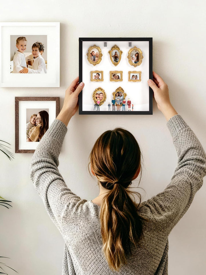 DIY Mini-Museum-Silhouette-Box, Personalisierte Familienfoto-Schattenbox-Rahmen mit 8 Goldenen Mini-
