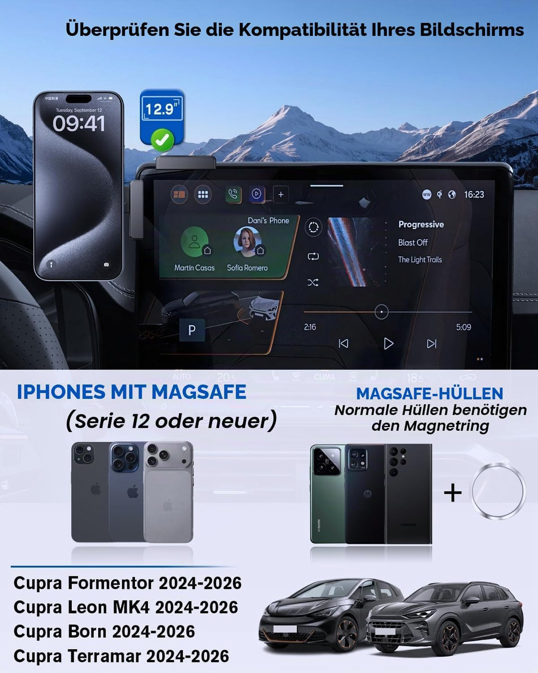Handyhalterung für Cupr 12,9 Zoll Display, Cupra Formentor, Leon MK4, Born, Terramar 2024-2026 Magne