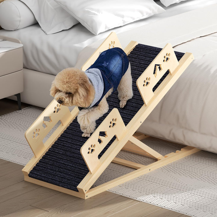 Hunderampe, Hunderampe Bett 100CM lang mit Sicherheitsgeländer, Höhenverstellbare Tragbare Hundetrep