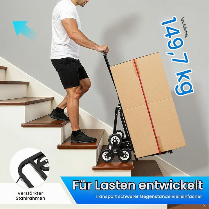 Schwerlast Sackkarre Klappbar 150kg Treppensteiger 3-Fach Sternräder Transporter Treppensackkarre mi