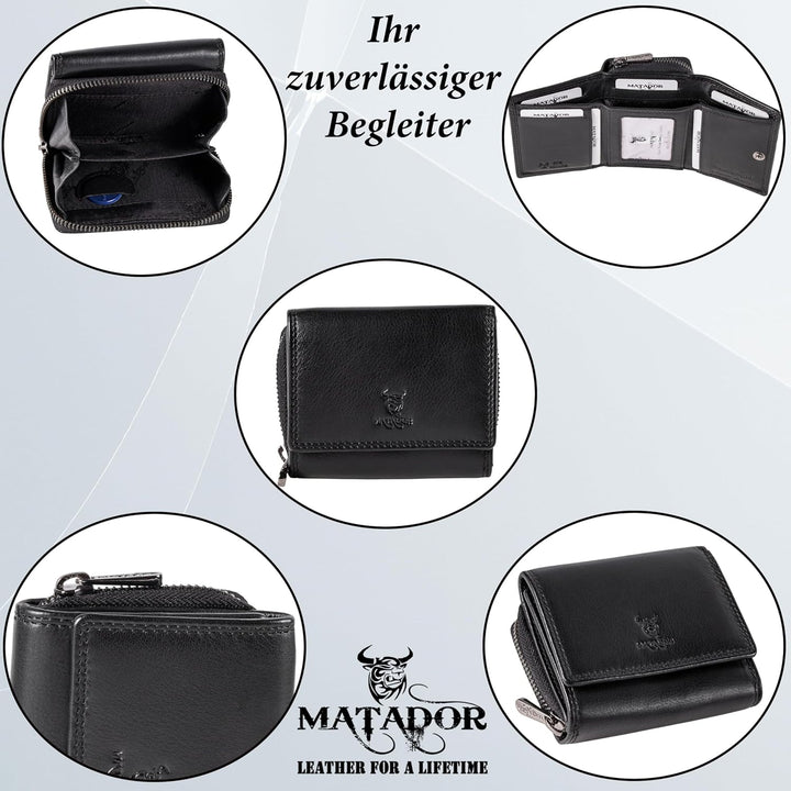 MATADOR Geldbörse Damen Portemonnaie Klein Frauen Geldbeutel Herren TüV Geprüfter RFID/NFC Schutz (B