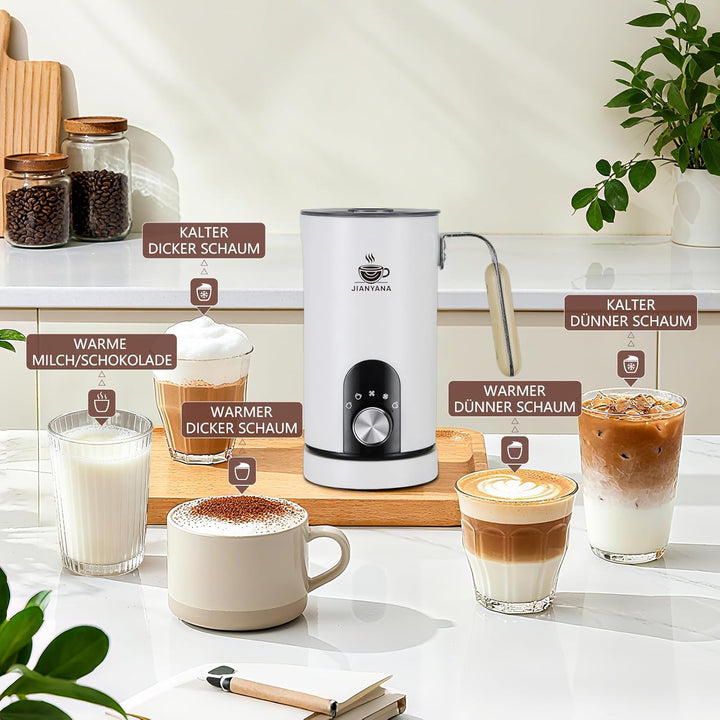 JIANYANA Elektrischer Milchaufschäumer 5-in-1,350ml Edelstahl Milchschäumer Heiss & Kalt mit,Leise,F