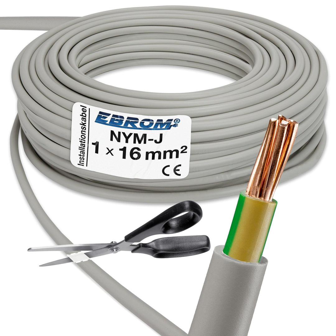 EBROM NYM-J 1x16 mm² Mantelleitung, Erdungskabel in grau 16 mm2: 139 Meter | Ab 5 m bis 150 m - Erdu