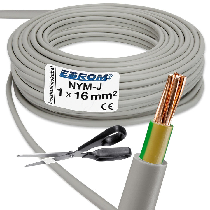 EBROM NYM-J 1x16 mm² Mantelleitung, Erdungskabel in grau 16 mm2: 139 Meter | Ab 5 m bis 150 m - Erdu