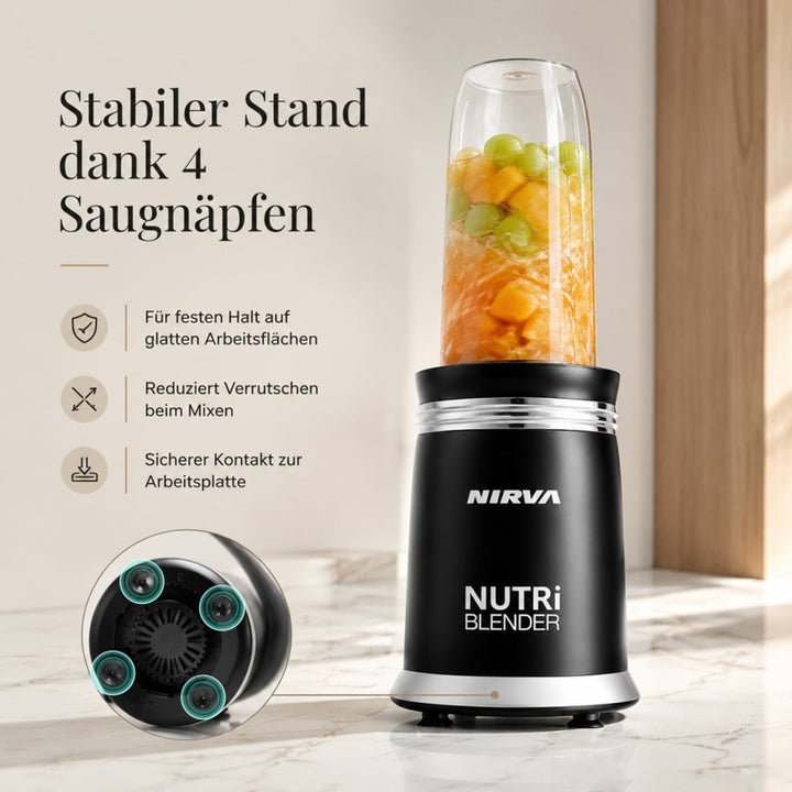 Nirva Smoothie Maker, Standmixer 2 in 1 mit Kaffeemühle, 25000 U/min Elektrischer Mixer für Shakes u