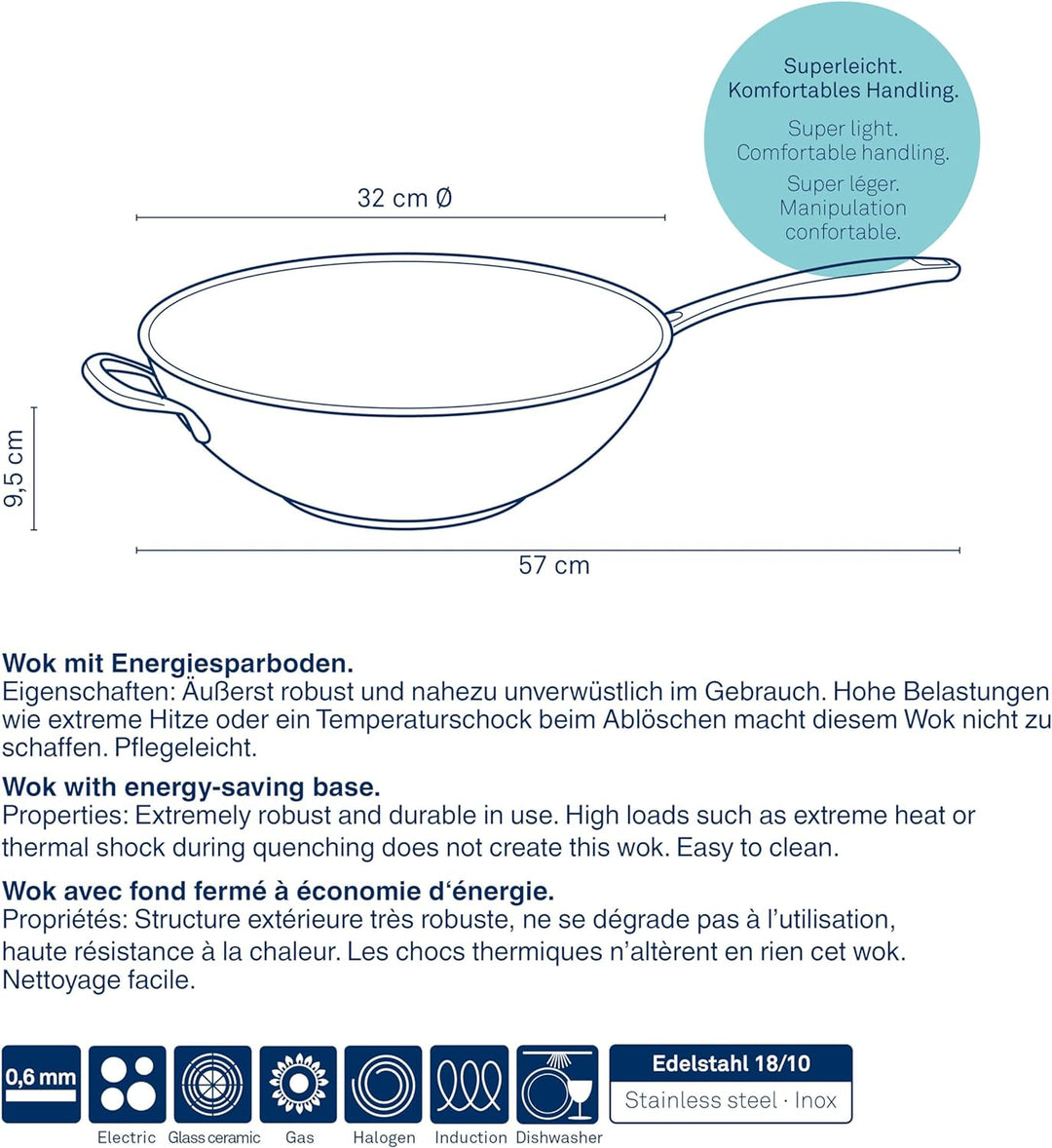kela Wok Flavoria, Ø 32 cm, 5 L, Edelstahl 18/10, Allherdboden, hitzebeständig bis 220° C, 10193