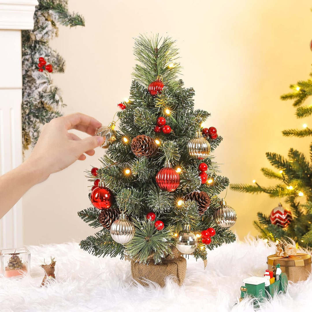 Yorbay Mini Weihnachtsbaum mit Beleuchtung LED und weissem Schnee, 40cm Tannenbaum mit Stern-Baumspi