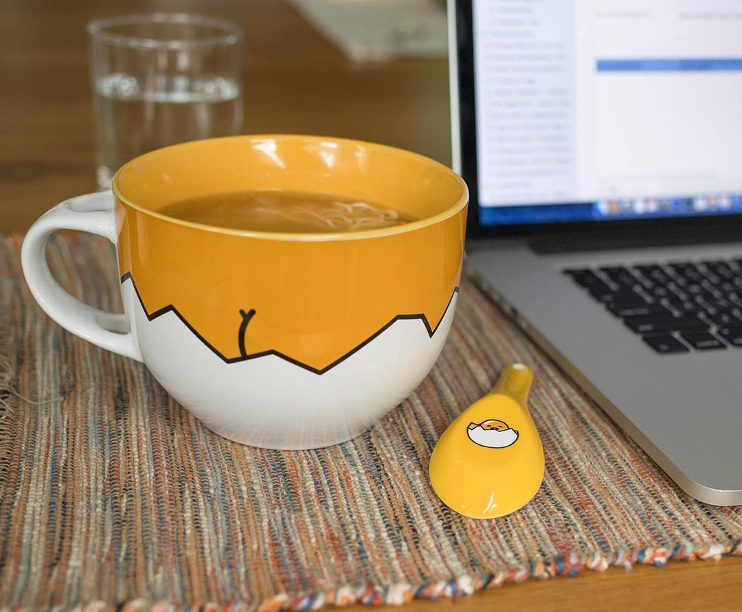 Silver Buffalo GUD20136B Sanrio Gudetama Suppentasse mit Löffel, Keramik, Gelb, Sanrio Gudetama Clos