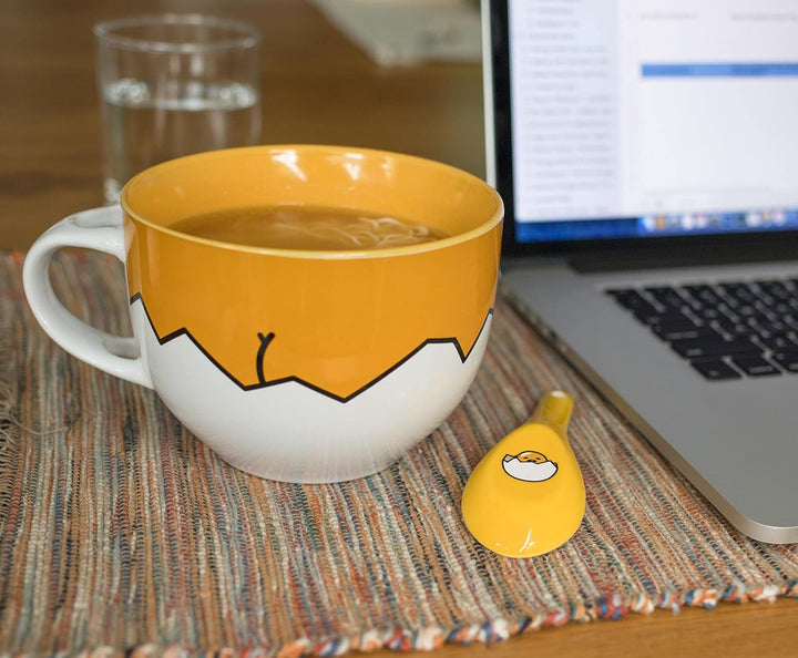 Silver Buffalo GUD20136B Sanrio Gudetama Suppentasse mit Löffel, Keramik, Gelb, Sanrio Gudetama Clos