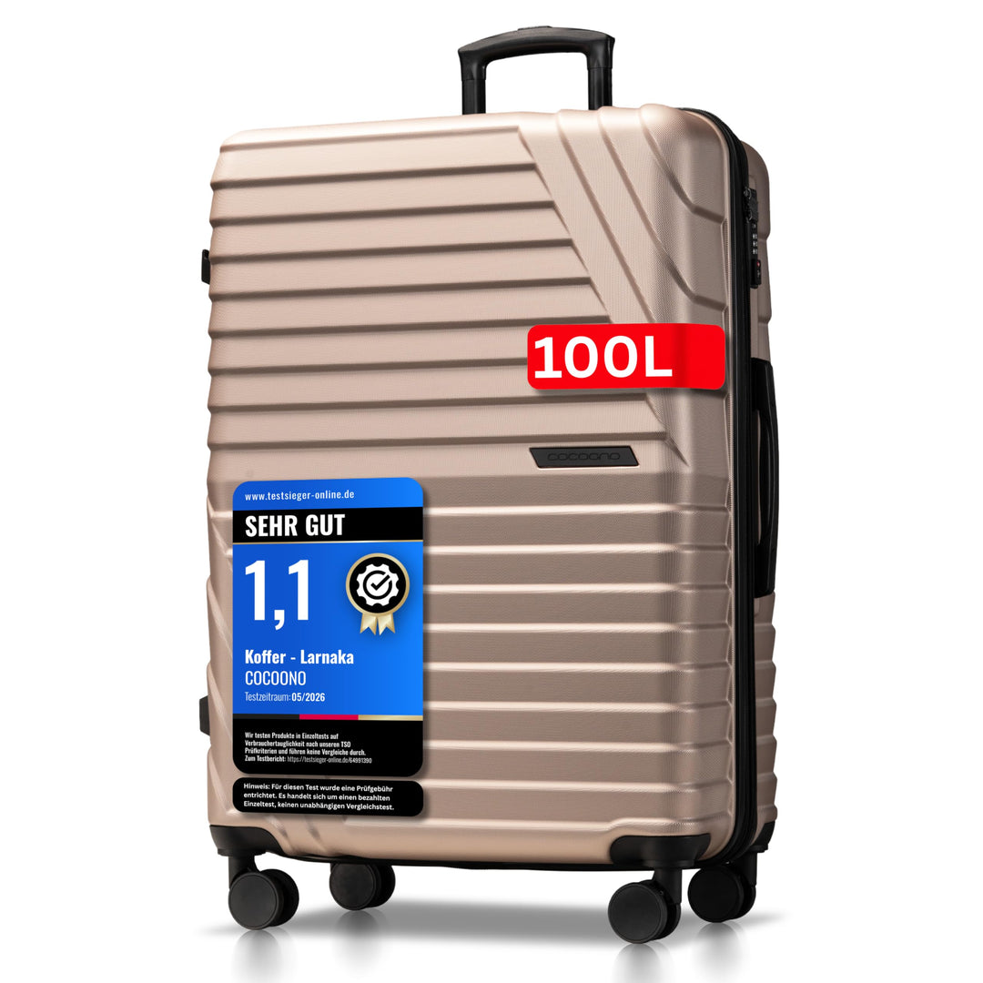 Hartschalenkoffer XL Gross - 100L Volumen erweiterbar auf 117L - 158cm Gurtmass - 8 Rollen 360° dreh