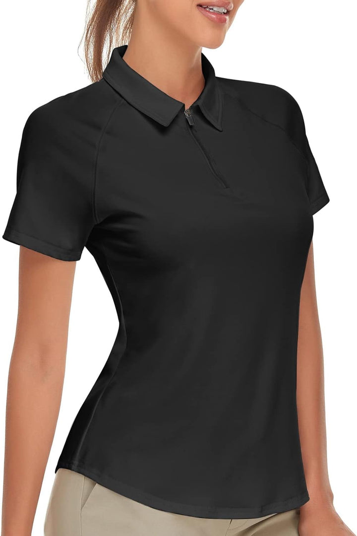 Soneven Poloshirt für Damen Kurzarm Sportshirt mit 1/4 Reissverschluss Sport Tshirts Schnelltrocknen