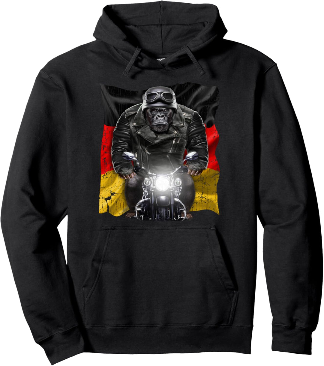 Gorilla auf einem Motorrad mit Flagge von Deutschland Pullover Hoodie