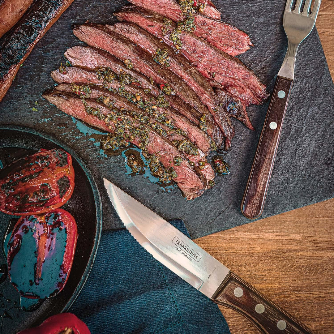 Tramontina JUMBO Steakmesser-Set, rostfreiem Edelstahl, spülmaschinenfest, Griffe aus Echtholz, FSC,
